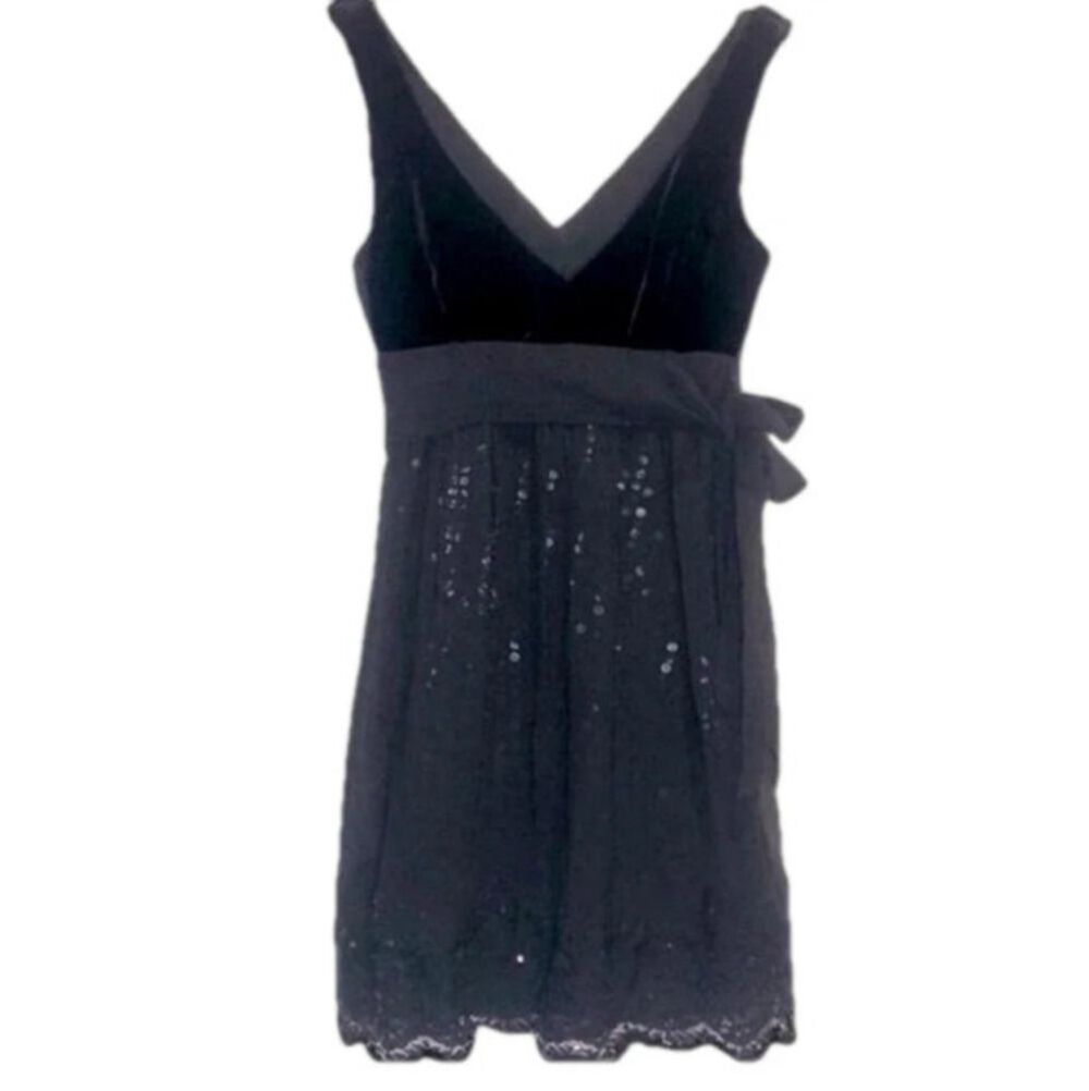 Animale Black Sequin Velvet Fit & Flare Dress Size 4 LBD Party Mini Cocktail